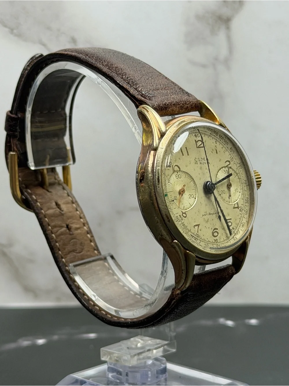 Vintage Olma Swiss Chronograph Manual Wind Gold Plated Watch Running